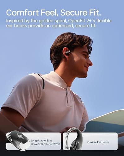 SHOKZ NEW OpenFit 2+ Open-Ear Headphones, Dolby Audio Enabled, Comfortable Earbuds with Soft Ear Hooks, 48H Playtime, IP55 Water-Resistant, USB-C Fast Charging, Wireless Charging, Carrying Bag, Black thumbnail 5