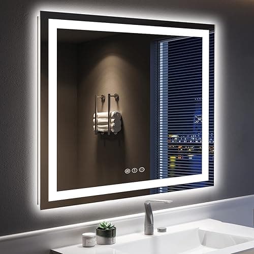 YEELAIT 36x36 Inch LED Bathroom Mirror with Lights Front and Backlit Lighted Vanity Mirror for Bathroom Wall with 3 Colors Dimmable Anti-Fog Memory Shatter-Proof IP54 Waterproof Horizontal/Vertical - Backlit+front Lit - 36"L x 36"W