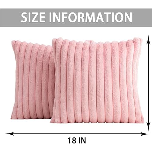 Aegero Pack of 2 Faux Fur Christmas Throw Pillow Covers 18x18 Inch, Pink | Fall Plush Striped Couch Pillow Cover, with Velvet Back Modern Home Decorative Throw Pillow for Sofa Living Room Couch Bed thumbnail 2