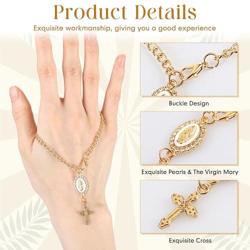 Huquary Steering Wheel Rosary Charm Accessory Cross Pendant Car Decor Rearview Mirror Car Rosary for Automotive Protection Charm Decor thumbnail 3