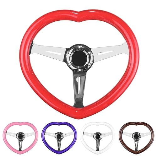 Universal Heart Shape Pink Steering Wheel with Neo Spoke 6-Holes Bubble Burnt Deep Dish Racing Easy Replacement thumbnail 7
