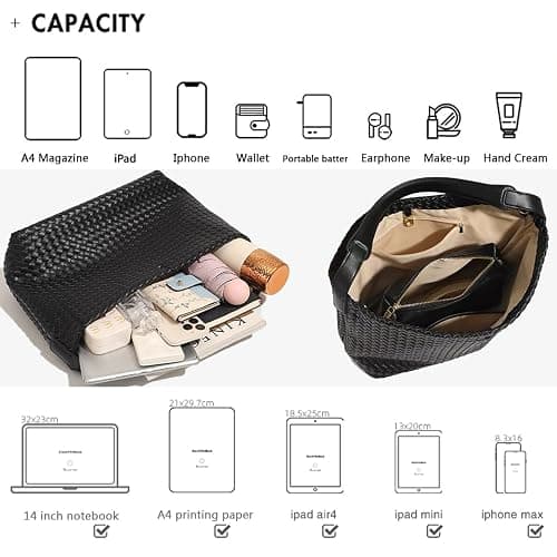JINMANXUE Women Boston Bag, Woven Hobo Tote Handbag and Purses, Female Satchel Messenger Bags, Fashion Shoulder Crossbody Bag thumbnail 4