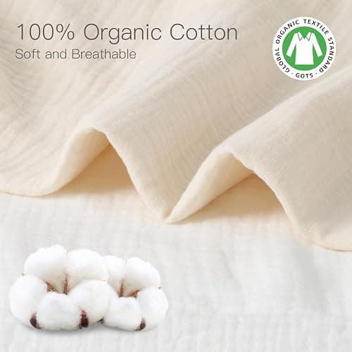 Organic Pack and Play Sheets Fitted 38”x26” 100% Muslin Cotton, Mini Crib Sheets Compatible with Graco/hiccapop/YENING/Dream On Me/Babylicious Pack N Play Mattress, Playard Bedding Sheet Bed Cover thumbnail 5