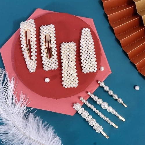 28 PCS Hingwah Pearls and Acrylic Resin Hair Clips, Handmade Hair Barrettes, Marble Alligator bobby pins, Glitter Crystal Geometric Hairpin, Elegant Gold Hair Accessories, Gifts for Women Girls thumbnail 6