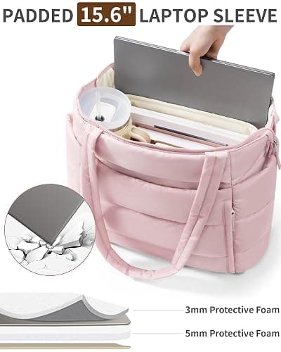 Bagstellar Puffer Tote Bag for Women, Lightweight Puffy Work Handbag Teacher Nurse Quilted Shoulder Bag for School Travel Gym | Cloud Bag w/ Zipper, Daily College Bags, 15.6" Computer Bag, Clinical Nursing Bag, 40 OZ Tumbler Holder, Ideal Gift for Women thumbnail 8