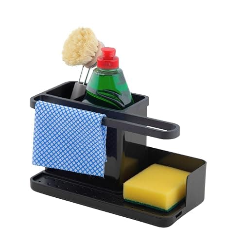simplywire – Sink Tidy/Caddy – Kitchen Sink Organiser – Removable Drip Tray – Non-Slip - Black - Image 1