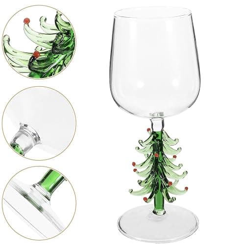 Christmas Tree Stemmed Wine Glasses 360ml Holiday Drinking Goblets Cups Xmas Winter Glassware Cup for Festive New Years Wineglass - 21x8.5cm thumbnail 9