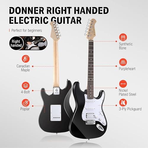Donner DST-100B 39 Inch Electric Guitar Beginner Kit Solid Body Full Size Black HSS for Starter, with Amplifier, Bag, Digital Tuner, Capo, Strap, String,Cable, Picks - Black - 39" Right Handed thumbnail 3