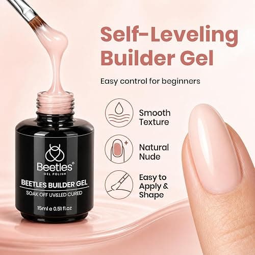 Beetles Builder Gel for Nails, 8 in 1 Natural Nude Translucent Color | for Thickening, Strengthening and Building Instant Apex,Beginner-Friendly DIY Salon at Home, UV & LED Lamp Cured Needed thumbnail 4