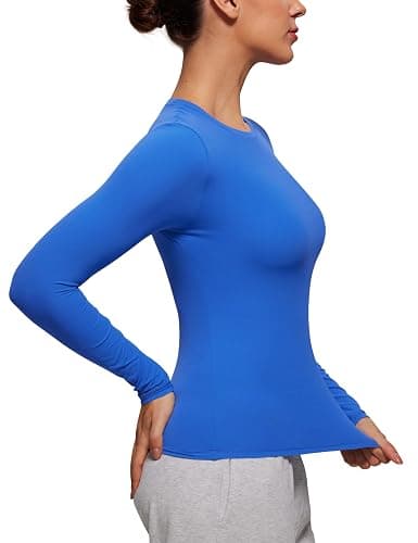 CRZ YOGA Softembrace Crewneck Long Sleeve Shirts for Women - Casual Going Out Tops Soft Basic Fitted Tight Fall T-Shirts thumbnail 4
