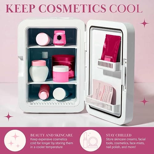 Paris Hilton Refrigerator and Personal Beauty Fridge, Mirrored Door with Dimmable LED Light, Thermoelectric Cooling and Warming Function for All Cosmetics and Skincare Needs, 10-Liter, White thumbnail 6