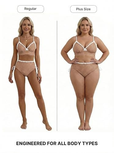 Herseas Women's Splice Ruffle Trim Bikini Sets Tie Side Swimsuits High Waisted Bathing Suits thumbnail 4