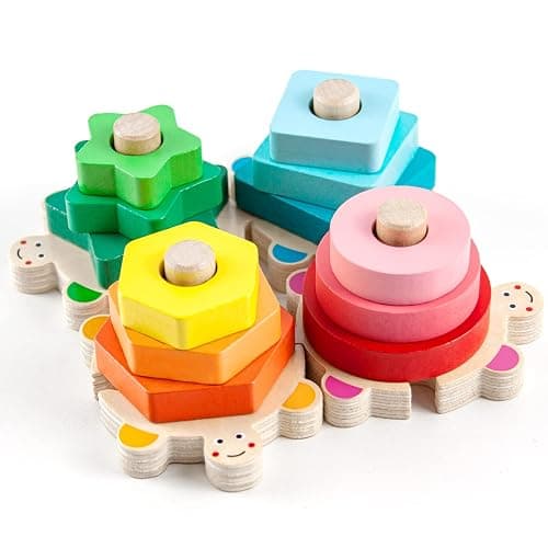 WOOD CITY Stacking Toys for Toddlers 1-3, Montessori Shape Sorter Baby Toys 12-18 Months, Wooden Block Educational Puzzle Toys for Boys Girls 1 2 3 4 Year Old Preschool Learning Gifts - Image 1