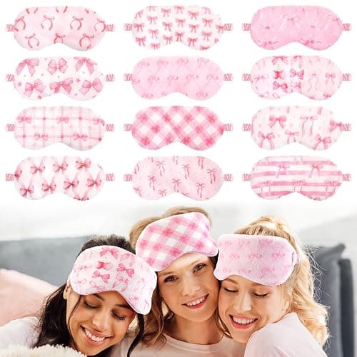 Cuffbow 12 Pcs Plush Sleeping Eye Masks Bulk Comfortable Sleep Eye Cover Mask for Kids Women Men Soft Furry Blindfold Faux Fur Shade for Travel Nap Sleepover Party Supplies (Bow) - Image 1