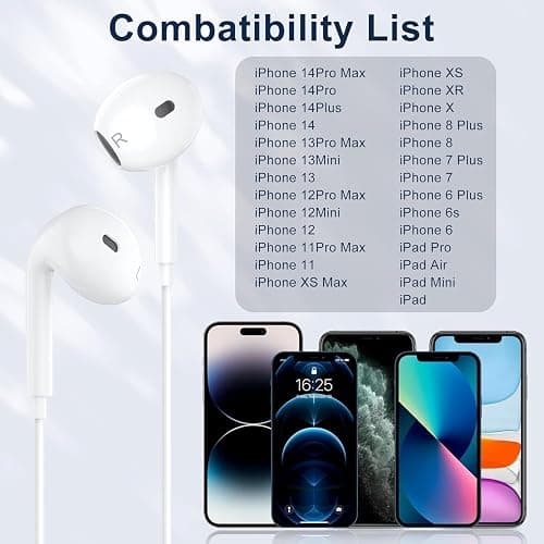 XLSFPY Wired Headphones for iphone,[MFi certified] HiFi stereo noise-canceling wired in-ear headphones, built-in microphone and volume control, compatible with iPhone 14/13/SE/12/11/XR/8/7/XS thumbnail 7