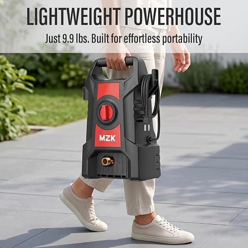 MZK 2026 New Lightweight Pressure Washer, Portable One-Button Start with 4 Adjustable Nozzle & Foam Cannon, Powerful Cleaning Machine for Cars, Patios, Fences & Driveways(Red) thumbnail 7
