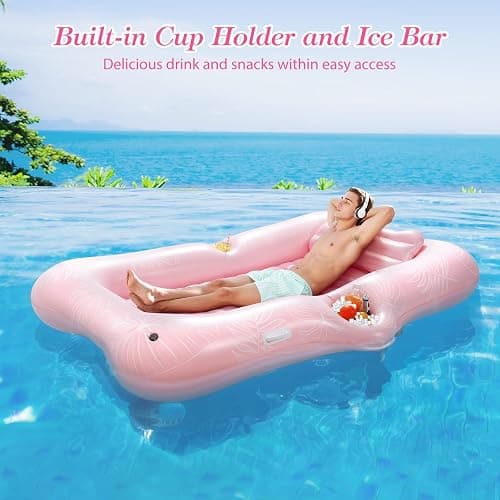 MoKo Pool Floats Adult, Large Floating Bed with Ice Bar, Tanning Bed Pool Raft Inflatable Lounger with Drink Holder Tanning Chair Inflatable Pool Toys for Party Beach Backyard thumbnail 5