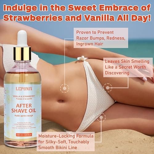 After Shave Oil for Women - 2025's Vanilla Strawberry Revolution (Not Grandma`s Shave Oil) - Hydrating, Soothing Body Oil After Shower, Prevents Ingrown Hairs & Razor Burn – Ingrown Hair Oil 100ml thumbnail 4