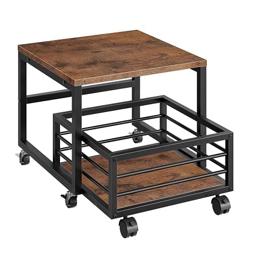 HOOBRO End Table, Mini Fridge Stand with Storage, Mini Fridge Table with Wheels and Adjustable Feet, Sturdy Metal Frame, for Living Room, Bedroom, Office, Rustic Brown and Black BF155TL01 - Image 1