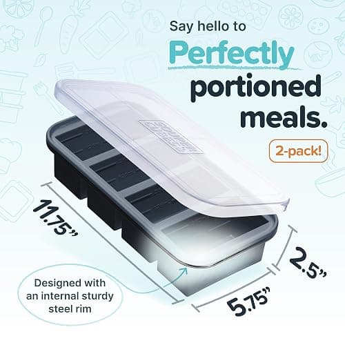Souper Cubes 1 Cup Silicone Freezer Tray with Lids, Perfect for Storing Broth, Leftovers, Rice, Sauce and More, Silicone Soup Freezer Molds for Meal Prepping - Charcoal - 2-Pack thumbnail 2