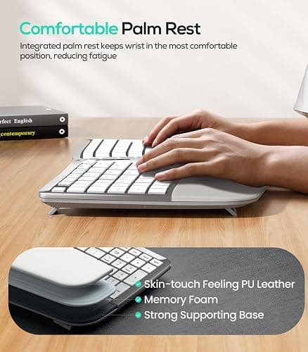 Nulea RT07B Wireless Ergonomic Keyboard - Split Keyboard, Wrist Rest, Natural Typing, Bluetooth and USB Connectivity, USB-C Rechargeable,Compatible with Windows Mac (Grey White) thumbnail 4