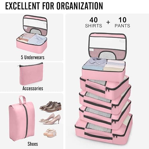 Veken 10 Set Packing Cubes for Travel Essential, Suitcase Organizer Bags in 4 Sizes, Carry-On Luggage Accessories with Large Laundry & Hanging Toiletry Bag, Must-Have for Airplane, Road Trip & Camping thumbnail 5