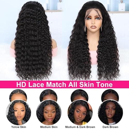 tsiyu 13x6 Deep Wave Lace Front Wigs Human Hair Pre Plucked Pre Bleached Deep Curly Human Wigs for Women 180 Density HD Full Lace Frontal Wig With Baby Hair 28inch thumbnail 5