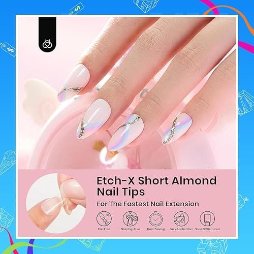 Beetles Soft Gel Nail Tips Short Almond 288pcs in 12 Sizes, Etch-X Pre-Etched Full Cover Acrylic Fake Nails Art, Salon Quality Nail Supplies, Easy DIY Nail Extension or Press On Nails, Gift for Women thumbnail 3