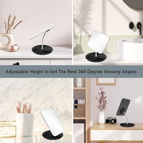 LFOYOU Table Vanity Mirror with Stand - Makeup Mirror for Desk - Adjustable Flexible Gooseneck, 360°Rotation Folding Portable Bathroom Shaving Cosmetic Mirror Square - Black thumbnail 7