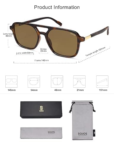 SOJOS Retro Aviator Sunglasses for Women Men,Trendy Rectangle Womens Mens Shades Sun Glasses SJ2202 thumbnail 5