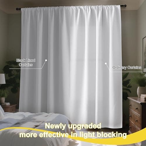NICETOWN 100% Blackout Curtain Panels, Rod Pocket Window Curtains with Black Liner for Nursery, 84 inches Drop Cold and Full Light Blocking Draperies (White, 2 Pieces, 52 inches Wide Each Panel) - 52"W x 84"L (Pack of 2) - Pure White thumbnail 7
