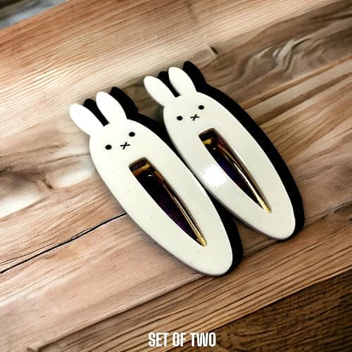 KOZUKI Cute Bunny Hair Clip, Pack of 2, Japanese Anime Style, Large, White, Female thumbnail 5