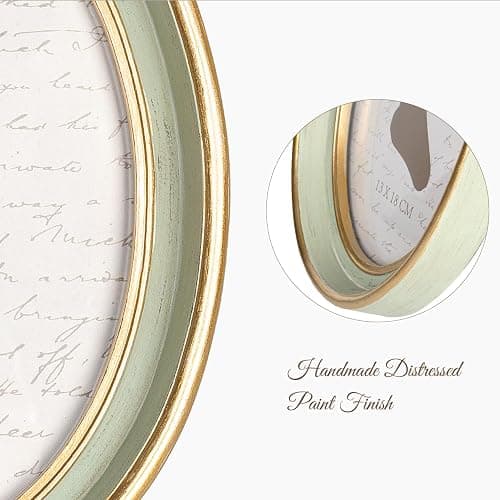 AELS 4x6 Inch Vintage Picture Frame, Elegant Antique Photo Frames with Glass Front, Photo Display, Tabletop Wall Hanging, Gift Ideas, Oval Sage Green with Gold Trim thumbnail 6