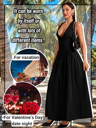 ChiaoLezhee Deep V Neck Dress, Halter Maxi Dresses, Vacation Date Night, Sexy for Women Corset Flowy Wedding Guest Drop Waist thumbnail 5