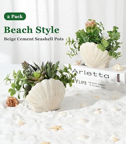 Lewondr Fake Plants Set of 2, Assorted Faux Succulents Artificial Plants with Sea Shell Pots, Artificial Greenery in Coastal Beach Decor, Ocean Seashell Series for Home Bedroom Beach Theme Party thumbnail 4