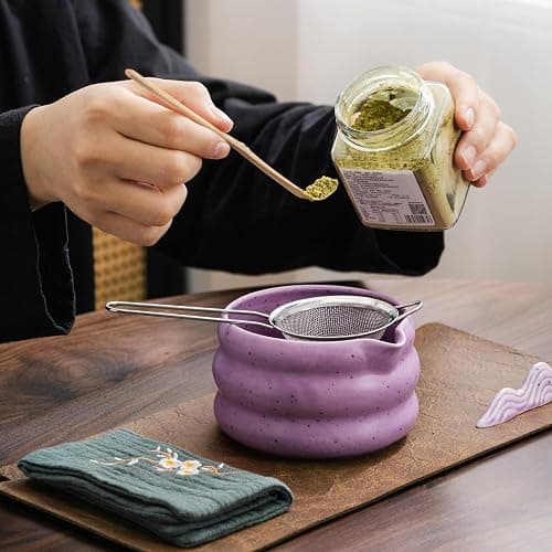 7Pcs Japanese Matcha Tea Set, Matcha Kit with Matcha Bowl (with Pouring Spout), Matcha Whisk, Whisk Holder, Strainer - Elegant Matcha Set for Gifting and Personal Use, Gift Box Packaging (Purple;) thumbnail 6