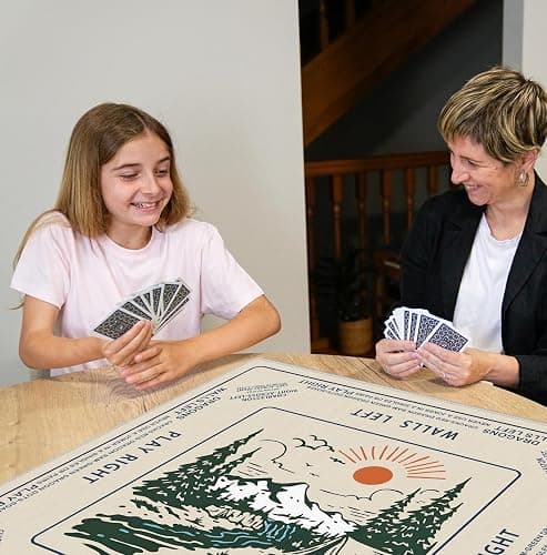 FDHSPAAM Vintage Boho Camping Mahjong Mat 31.5 x 31.5 Inch, Forest Mountain Nature Adventure Camper Non-Slip Noise Reduction Mahjong Table Mat for American Mah Jong Poker Card Board Games Dominoes thumbnail 2