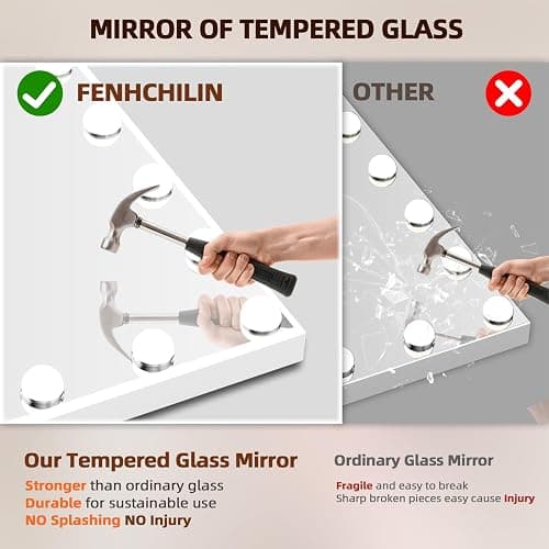 FENCHILIN Vanity Mirror with Lights and Bluetooth Speaker 22.8"x 18.1" Makeup Mirror Lighted Hollywood Mirror with 15 Dimmable LED Bulbs USB Charge Port, 3 Color Lighting Modes thumbnail 6