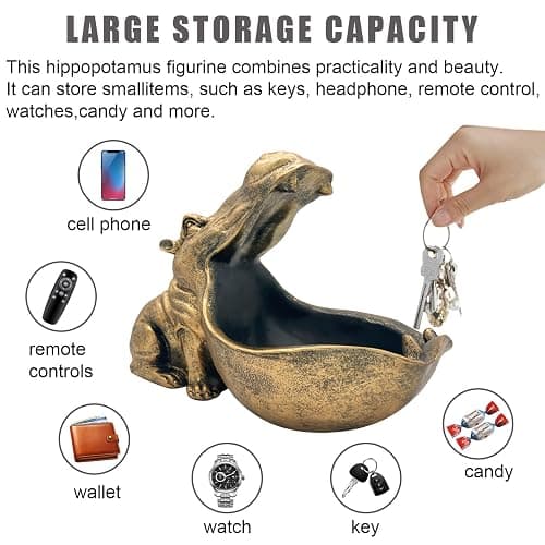 aboxoo Hippo Statue Home Resin Hippopotamus Figurine Sculpture Table Art Decoration Sundries Key Container Storage Box (Gold) thumbnail 5