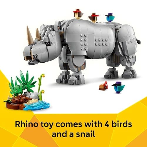 LEGO Creator 3 in 1 Wild Animals: Majestic Rhino - Building Toy for Boys & Girls, Ages 9+ - Gift for Easter Baskets - Kids Bedroom and Desk Decor - Build Rhino, Hippo, or Walrus - 31171 thumbnail 6