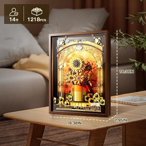 Flowers Sunflower Building Set for Adults 1218PCS with Smart Motion Sensor Lights Wall Art Home Decor Frame 2-in-1 Standing Display Lego Compatible Creative Botanical Gift for 14+ Women Men thumbnail 3