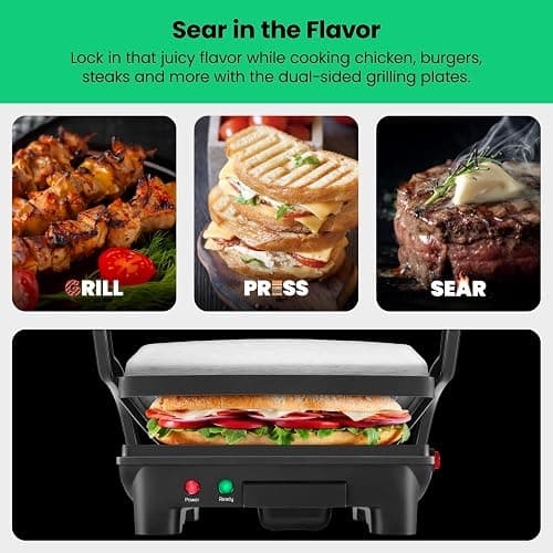 Chefman Panini Press Grill and Gourmet Sandwich Maker, Non-Stick Coated Plates, Opens 180 Degrees to Fit Any Type or Size of Food, Stainless Steel Surface and Removable Drip Tray - 4 Slice thumbnail 4