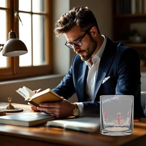 GEVPWj Christmas Icon Glasses Drinkware - 14 oz Stemless Juice Glass Cup with Snowman Snowflake Candy Canes Old Fashioned Hand Blown Drinking Cups for Xmas Party Gifts (Red) thumbnail 5