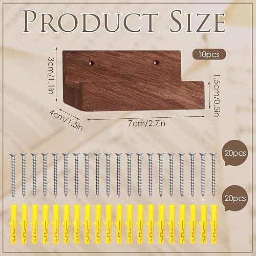 2.68 Inch 10 Pcs Vinyl Record Holder Wall Mount Floating Wooden Album Record Holder Wall Record Holder Vinyl Record Shelves Record for Displaying Daily LP CD Listening Vintage Home Decor thumbnail 3