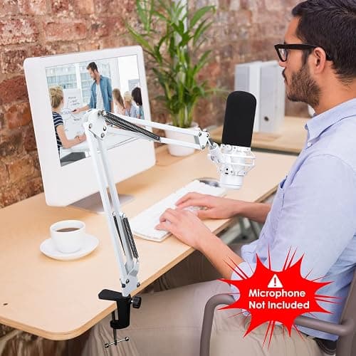 QuadCast Microphone Arm Stand White - Mic Arm with Microphone Cover Foam Compatible with HyperX QuadCast S Mic by YOUSHARES thumbnail 7