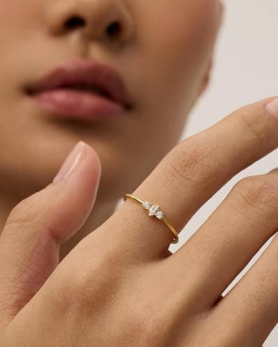 PAVOI 18K Gold Plated Marquise Round Mini Cubic Zirconia Stackable Rings for Women | Dainty Stacking Thin Band for Women thumbnail 2