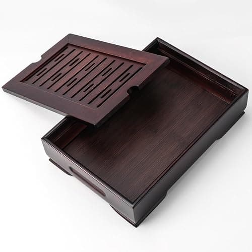 Mini Bamboo Chinese Tea Tray - 11 x 7 inch Japanese Tea Serving Tray, Small Gongfu Tea Table Set with Reservoir Type Water Storage Box (M) thumbnail 7
