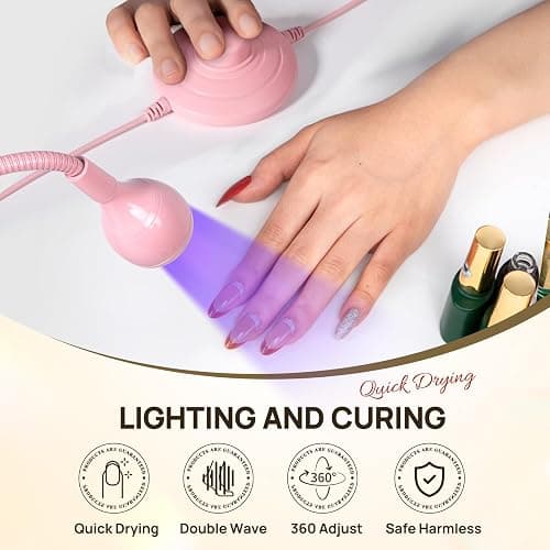 AORAEM UV LED Nail Lamp, Quick Drying UV Light for Gel Nails Foot Control LED Nail Cure Lamp, Flash Cure Light with Gooseneck and Clamp for Gel Nails, Pink thumbnail 5