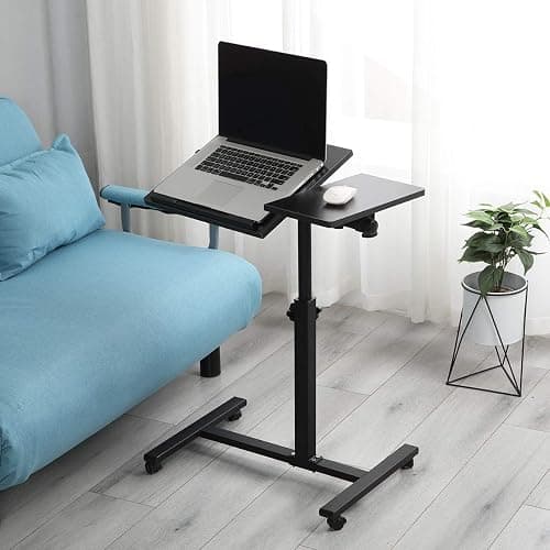 TigerDad Overbed Bedside Desk Mobile Rolling Laptop Stand Tilting Overbed Table with Wheels Height Adjustable Tray Table for Laptop Bed Sofa Side Table (Black) thumbnail 8