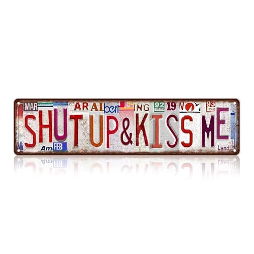 Vintage Shut Up & Kiss Me Wall Decor Street Signs Pink Room Metal Tin Signs Gife for Women Girl 16 x 4 Inches thumbnail 2